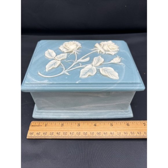 Set (3) Soapstone Jewelry Trinket Boxes Roses Blue Design Gifts Int’l 1974 Large - Picture 11 of 12